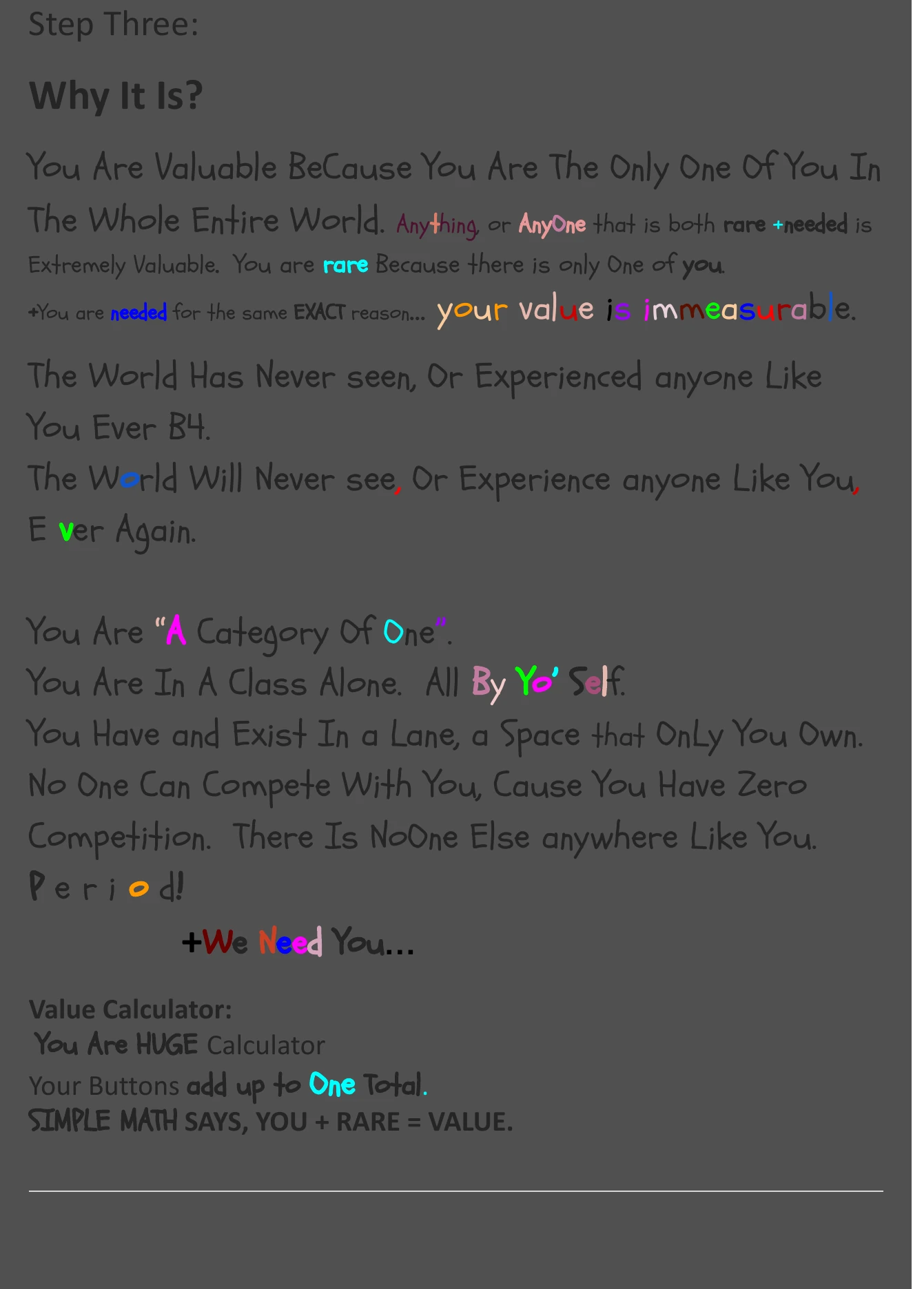 Page 3 of 3 Steps 2, The Value Of You